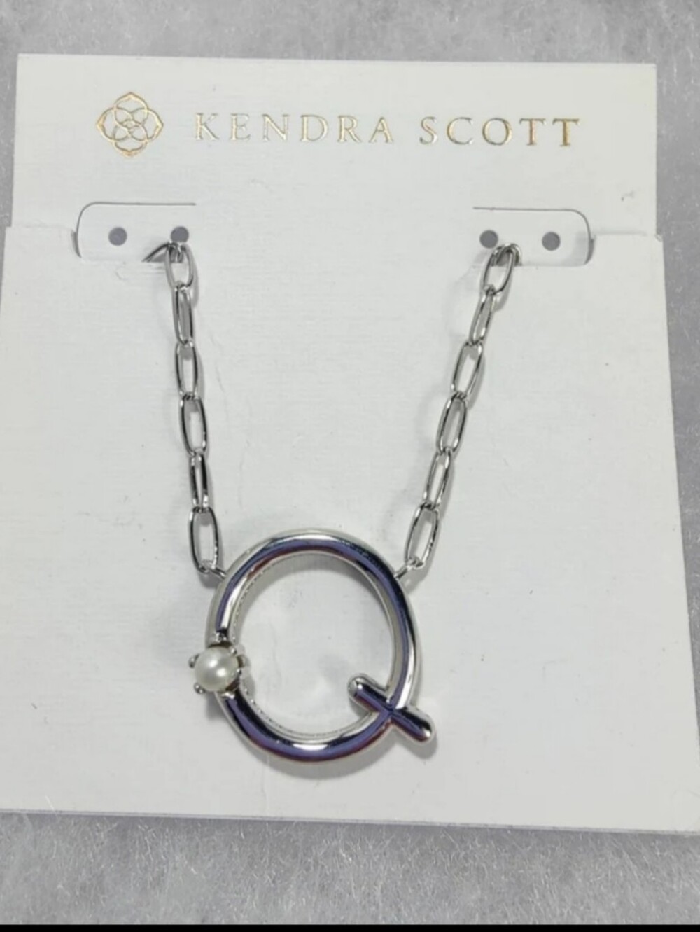 Kendra Scott Silver Letter Q Pearl Pendant Necklace NWT Initial Charm Adjustable